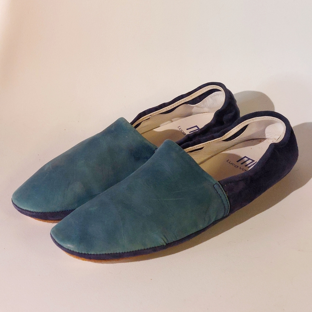 Luca Valentini blue leather & suede flats, EU40, EUC
